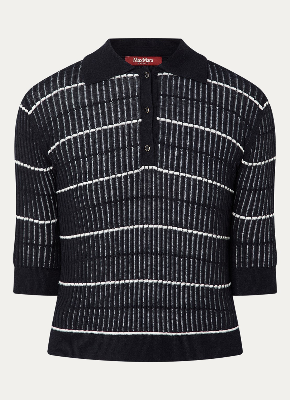 Max Mara Gallo fijngebreide top in zijdeblend - voorkant donkerblauw