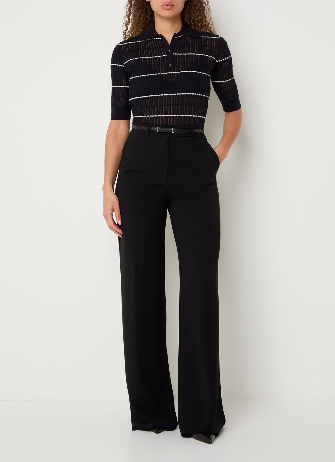 Max Mara Gallo fijngebreide top in zijdeblend - voorkant 2 donkerblauw