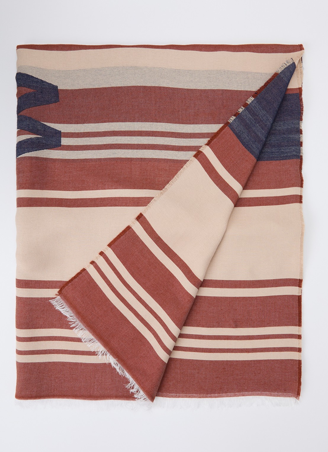 Max Mara Gallo sjaal met streepprint 184 x 82 cm - voorkant 3 rood