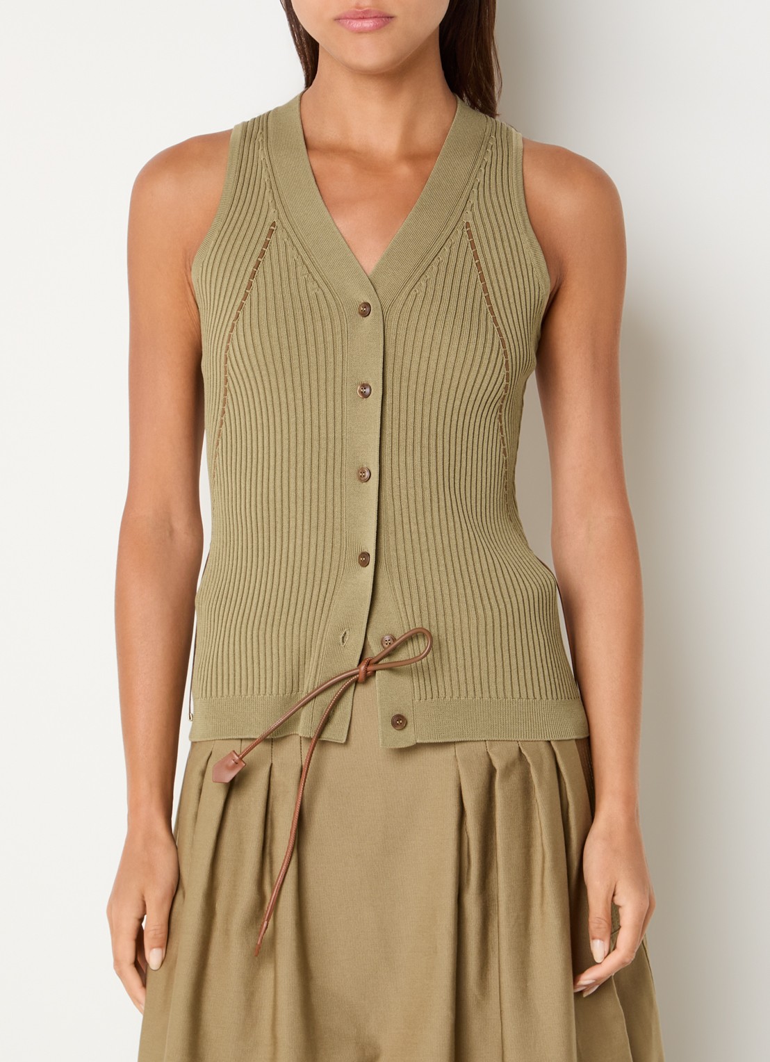 Max Mara Gebreid vest met ribstructuur - detail khaki