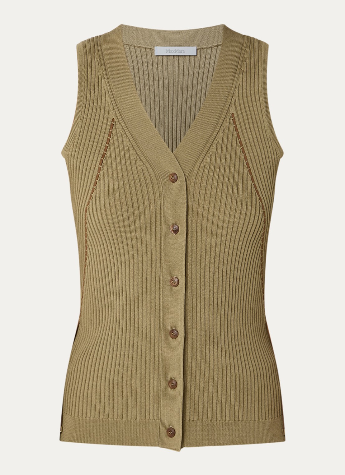 Max Mara Gebreid vest met ribstructuur - voorkant 3 khaki