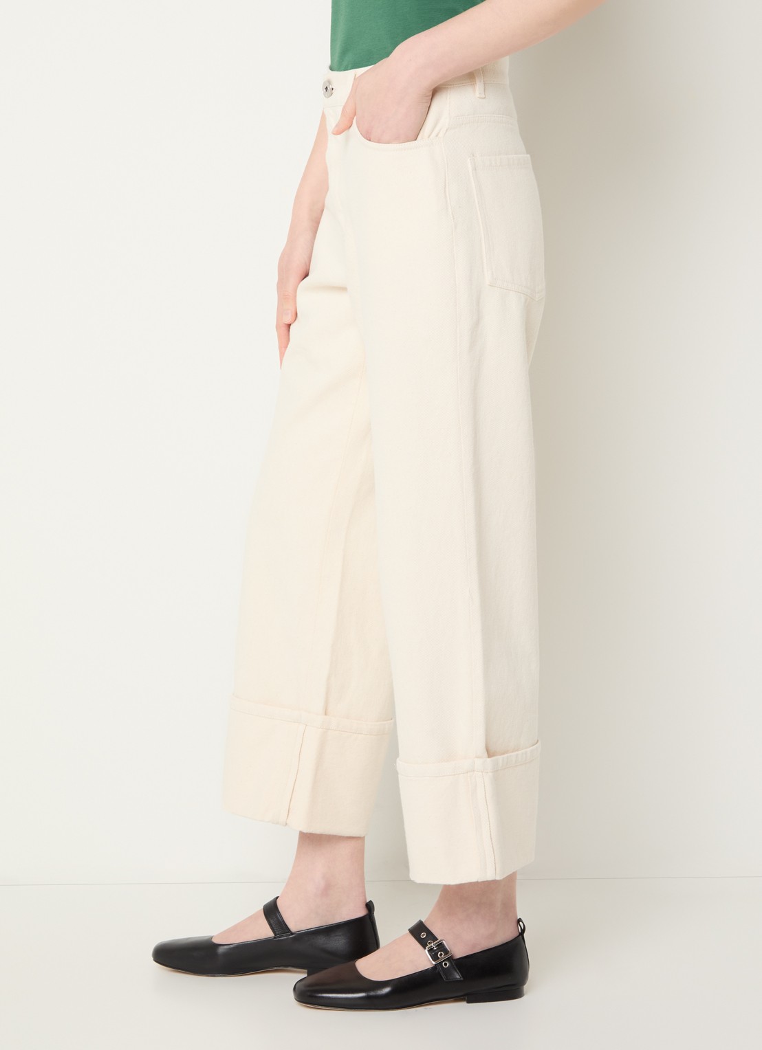 Max Mara Gesto high waist wide leg cropped jeans met gekleurde wassing - detail 2 gebroken wit