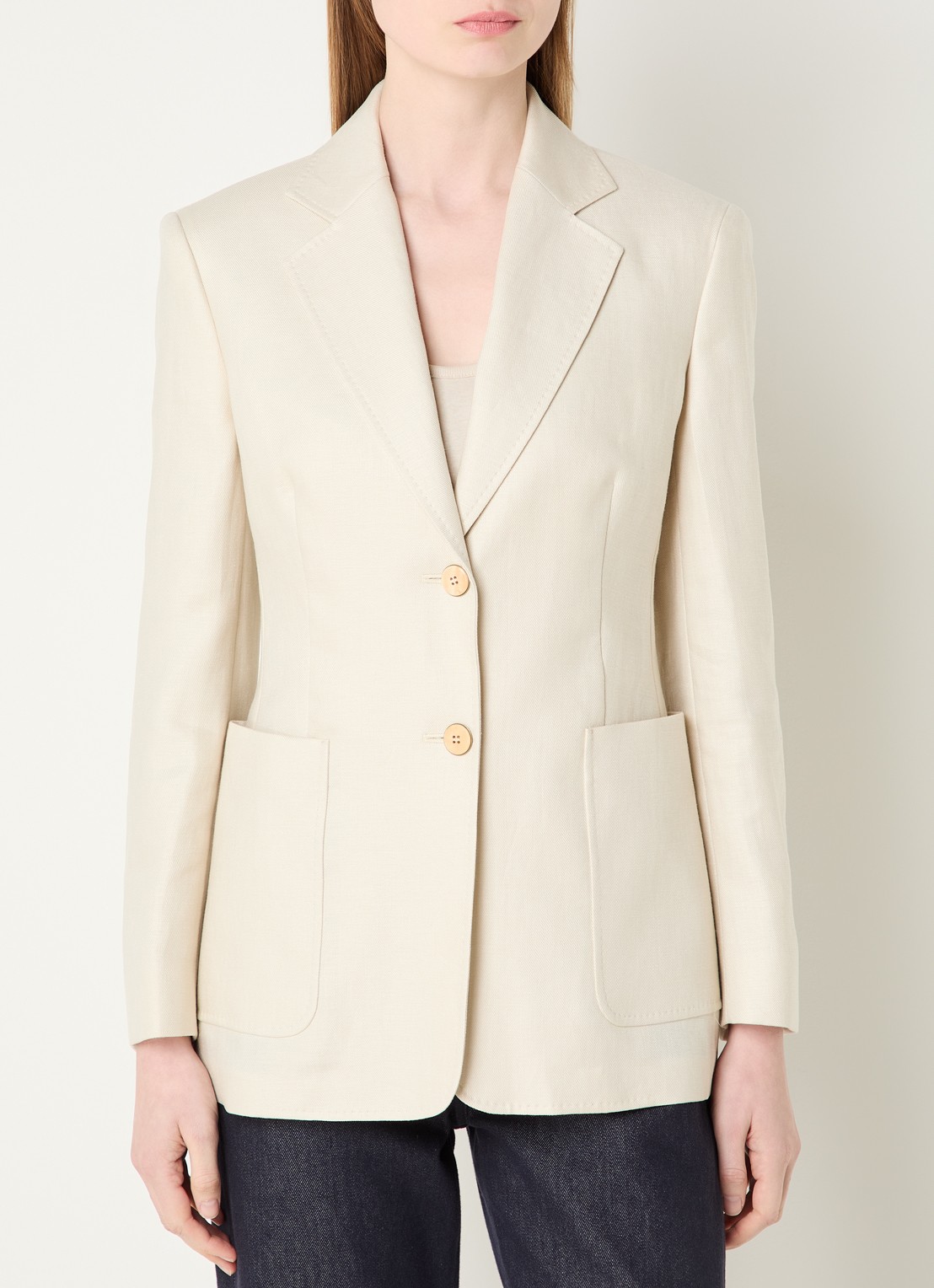 Max Mara Getailleerde blazer van linnen met opgestikte zakken - detail 3 ivoor