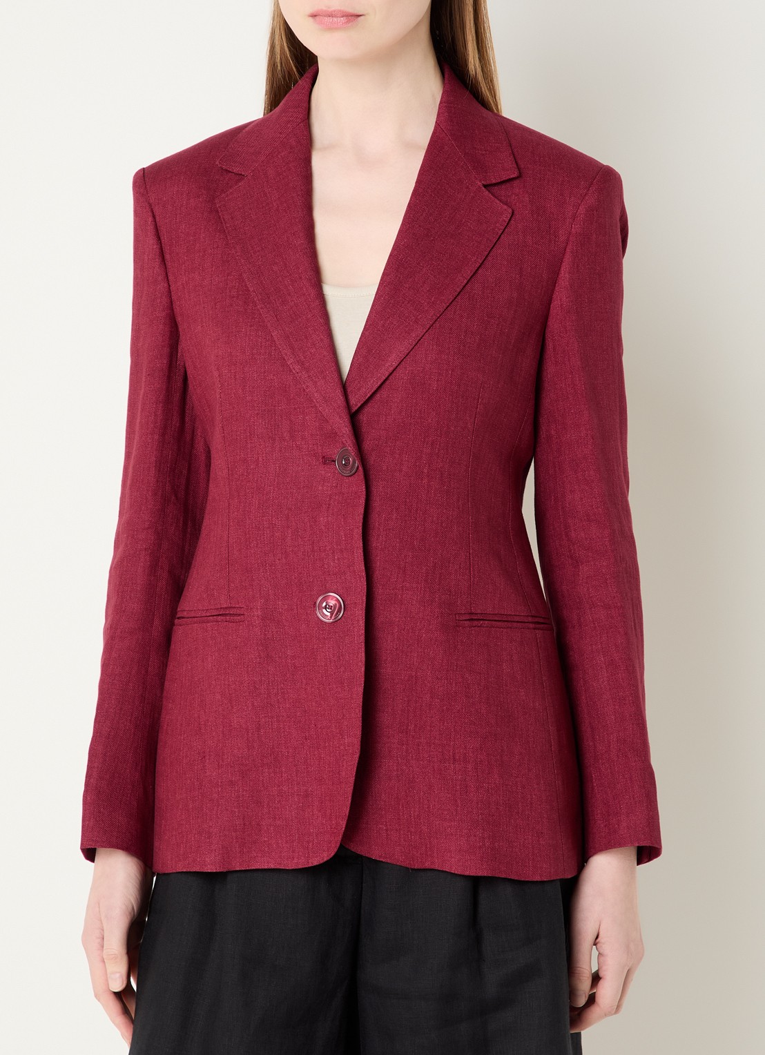 Max Mara Getailleerde blazer van linnen met steekzakken - detail 4 kastanjebruin