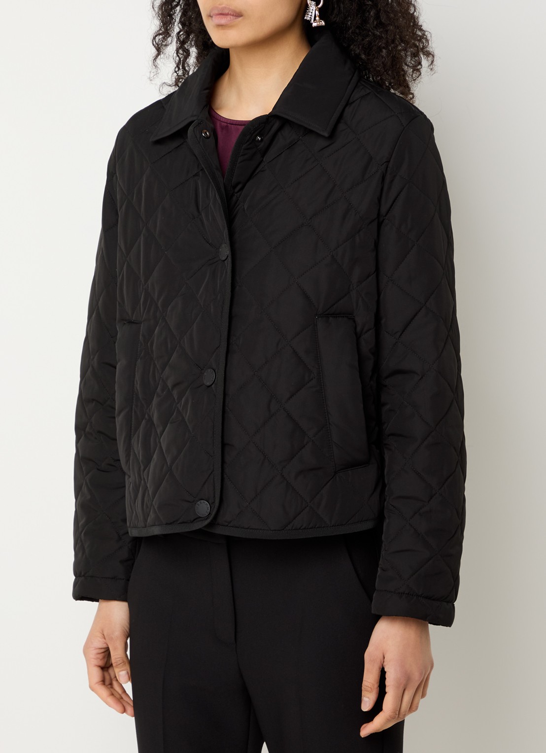 Max Mara Gewatteerd jack met quilt patroon en steekzakken - detail zwart