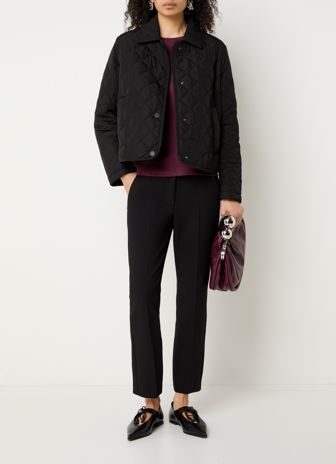 Max Mara Gewatteerd jack met quilt patroon en steekzakken - voorkant 3 zwart