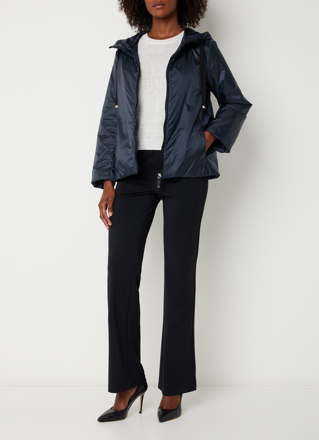 Max Mara Gewatteerde jack met steekzakken - voorkant 2 donkerblauw