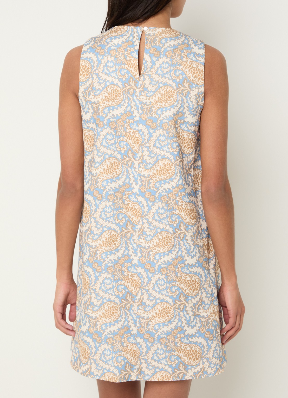 Max Mara Giallo mini jurk met print - achterkant lichtblauw