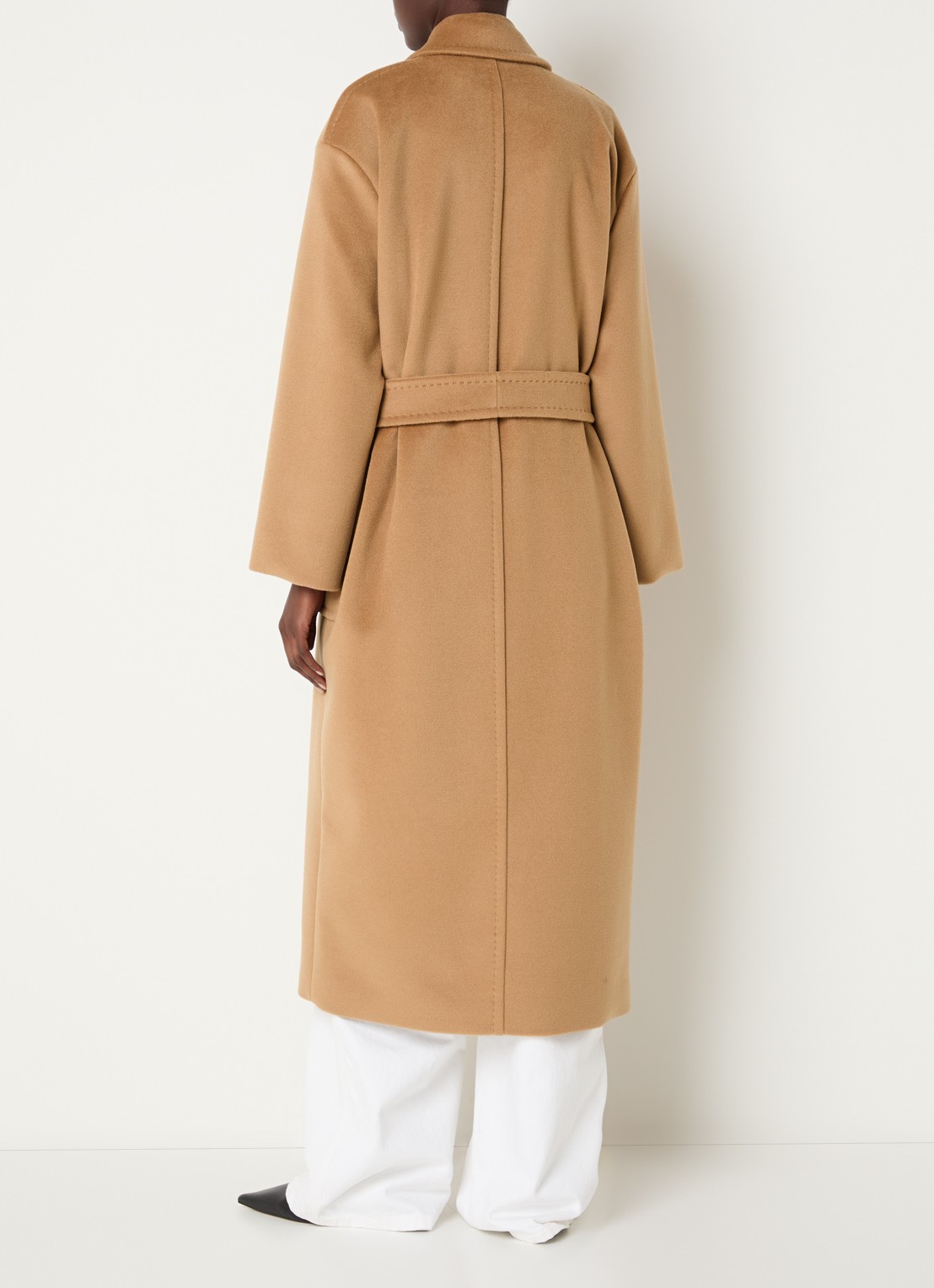 Max Mara Giambo mantel van scheerwol met strikceintuur - achterkant 4 camel