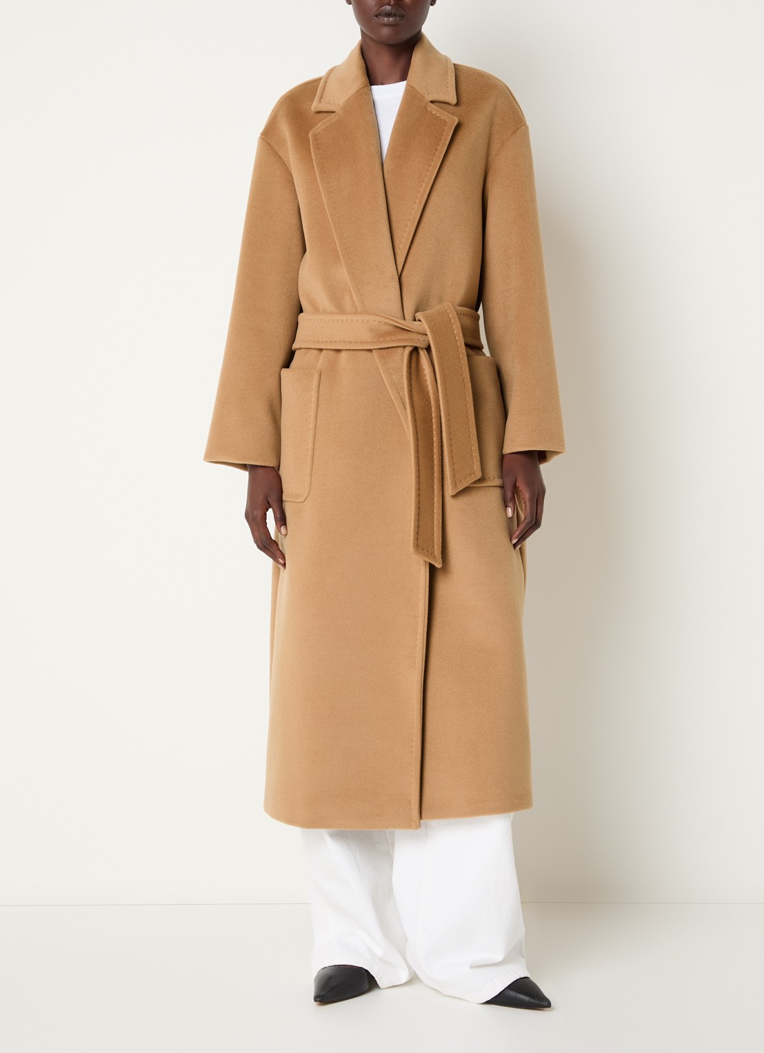 Max Mara Giambo mantel van scheerwol met strikceintuur - detail 3 camel