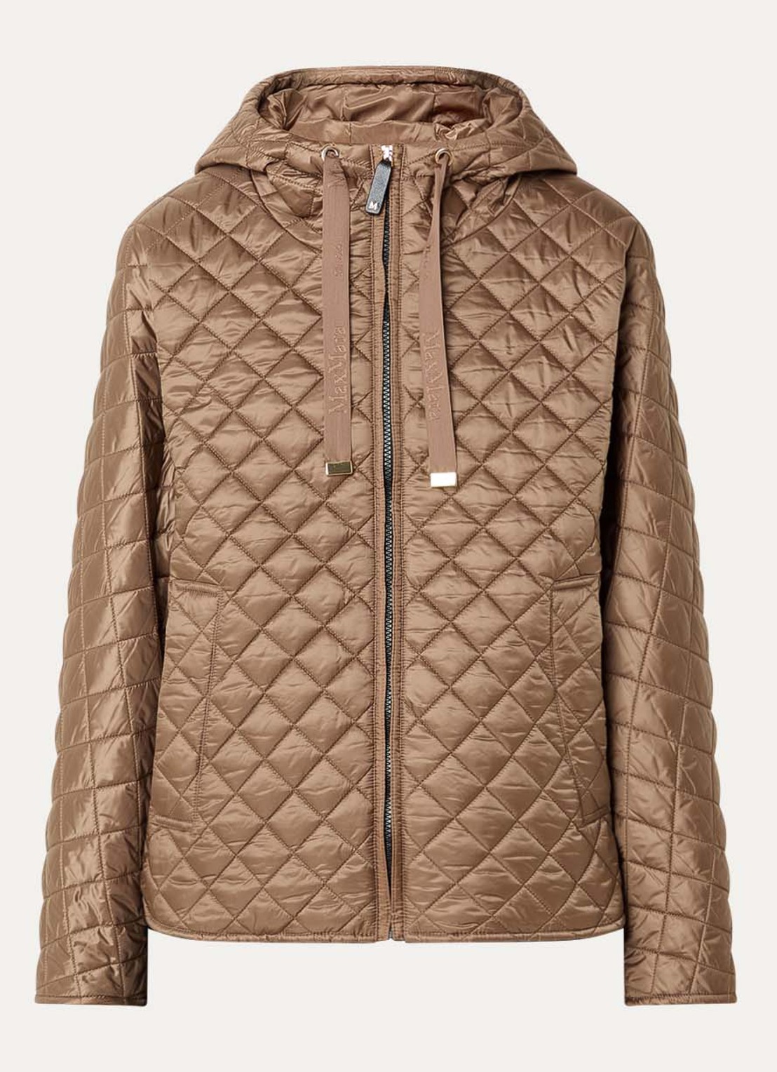 Max Mara Giorno gewatteerd jack met steekzakken en capuchon - voorkant 3 bruin