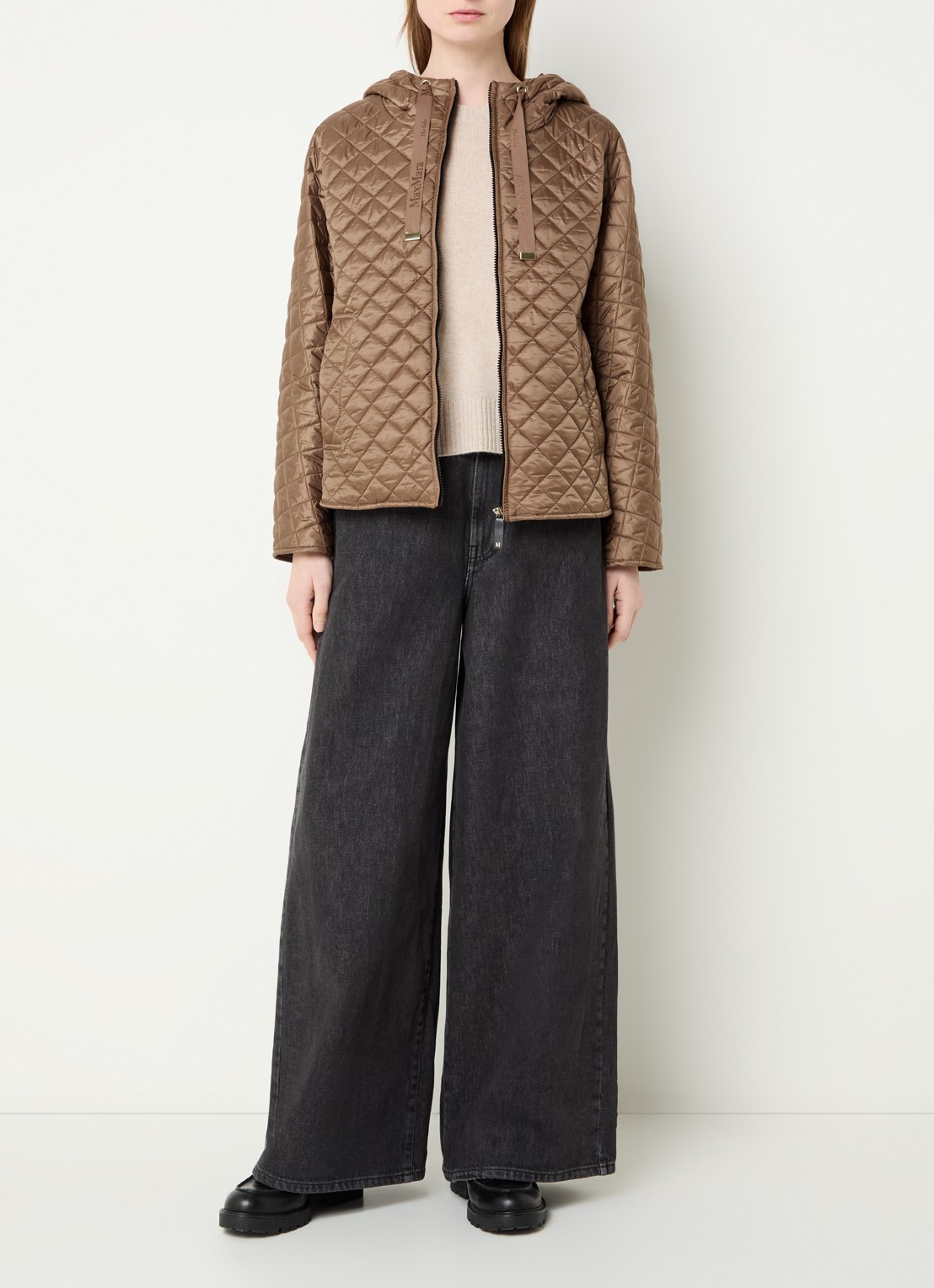 Max Mara Giorno gewatteerd jack met steekzakken en capuchon - voorkant 4 bruin