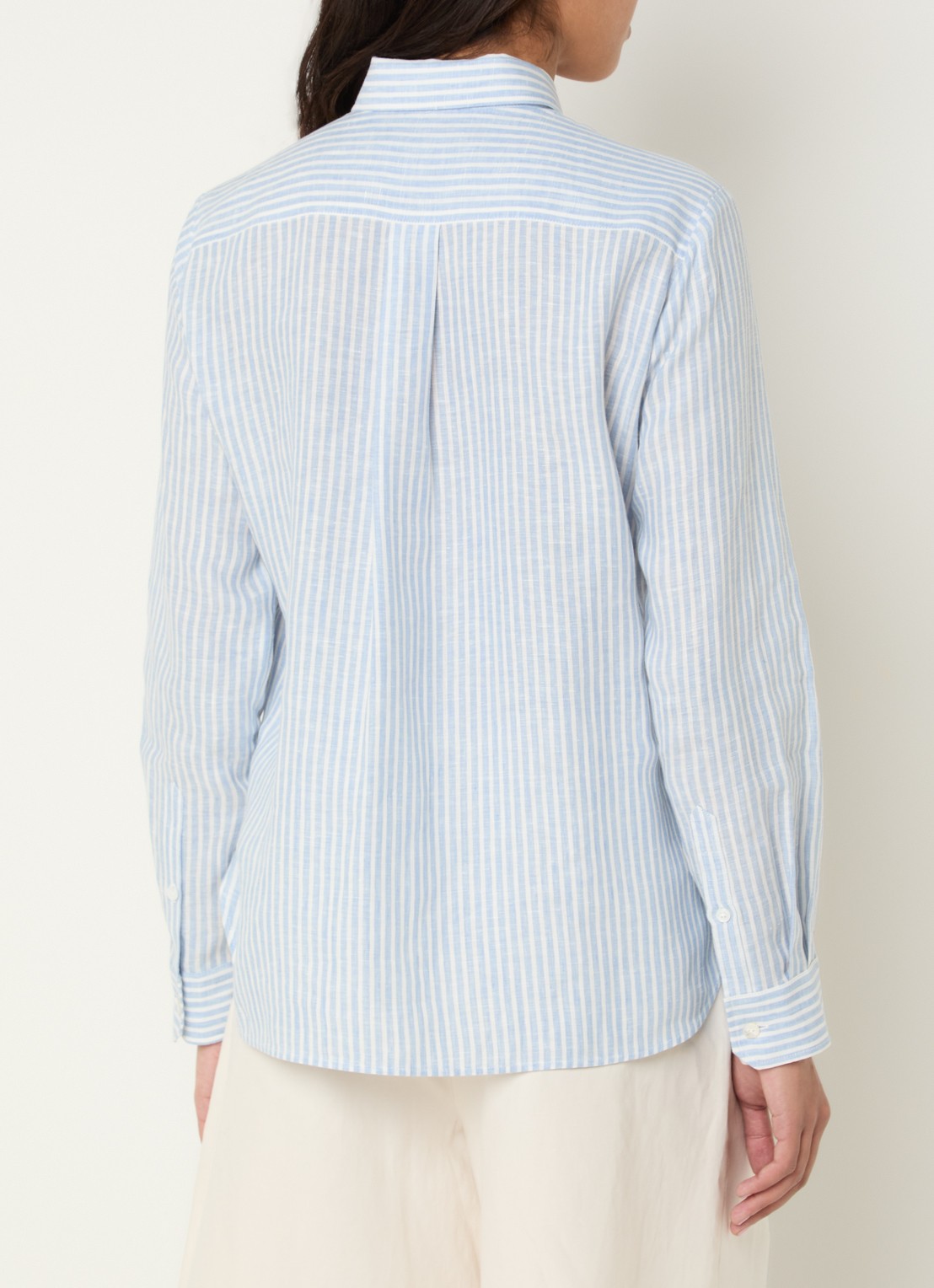 Max Mara Giurato blouse van linnen met streepprint - achterkant 4 lichtblauw