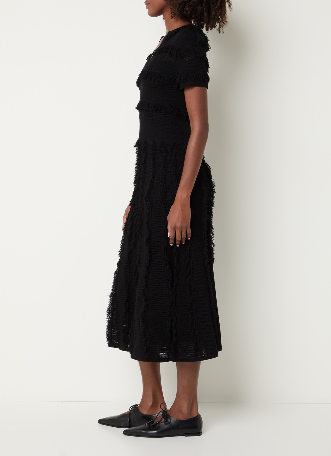 Max Mara Grazia grofgebreide midi jurk met franjes - voorkant 3 zwart