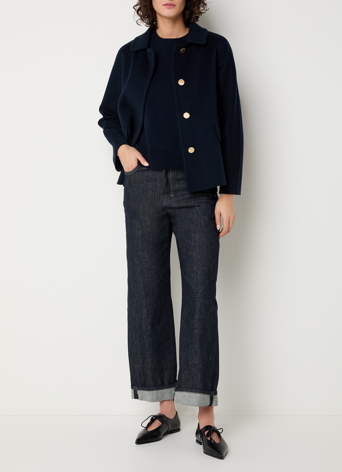 Max Mara Grazia mantel van scheerwol  - voorkant 2 donkerblauw