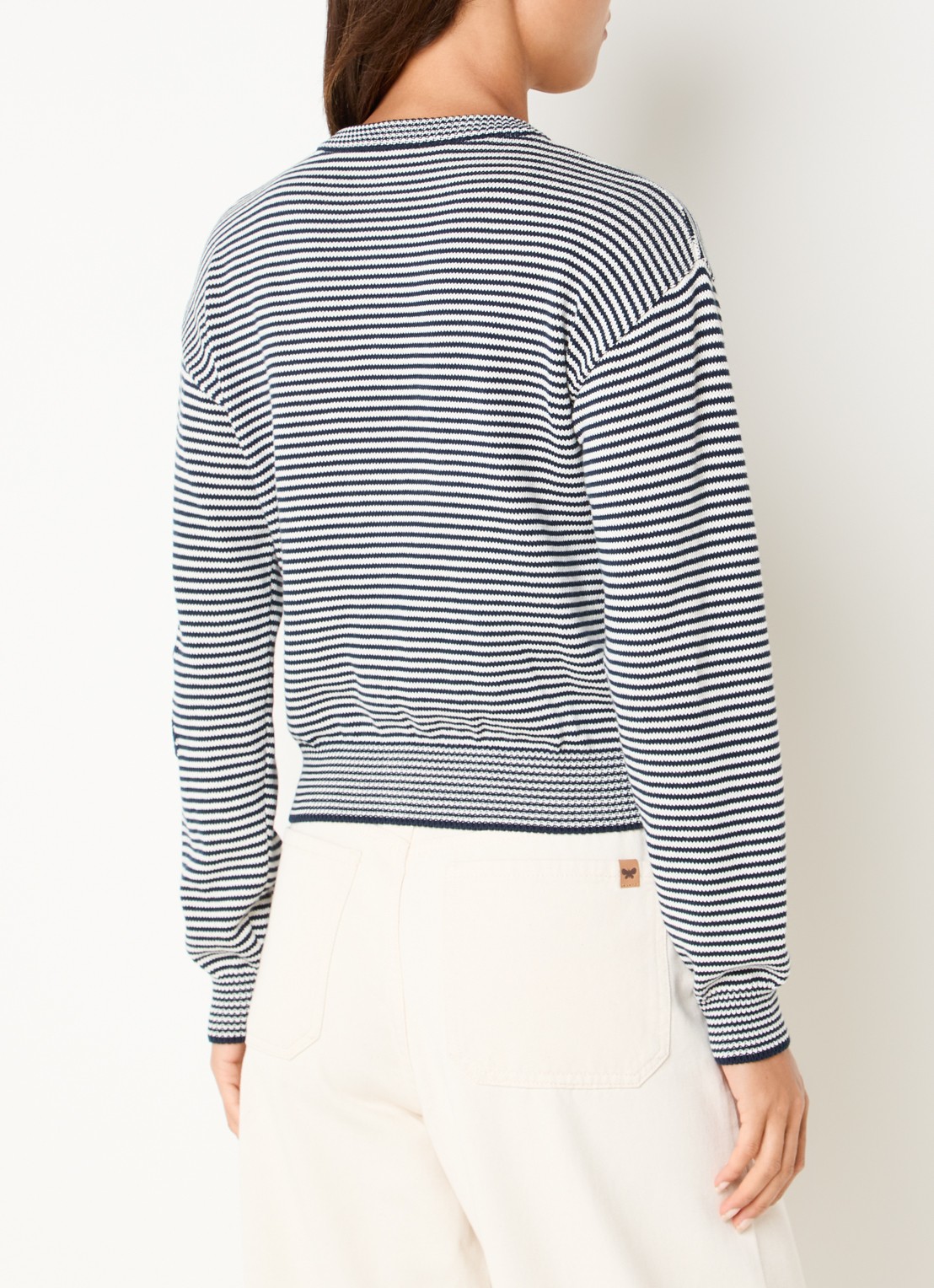 Max Mara Grofgebreid vest met streepprint - achterkant donkerblauw
