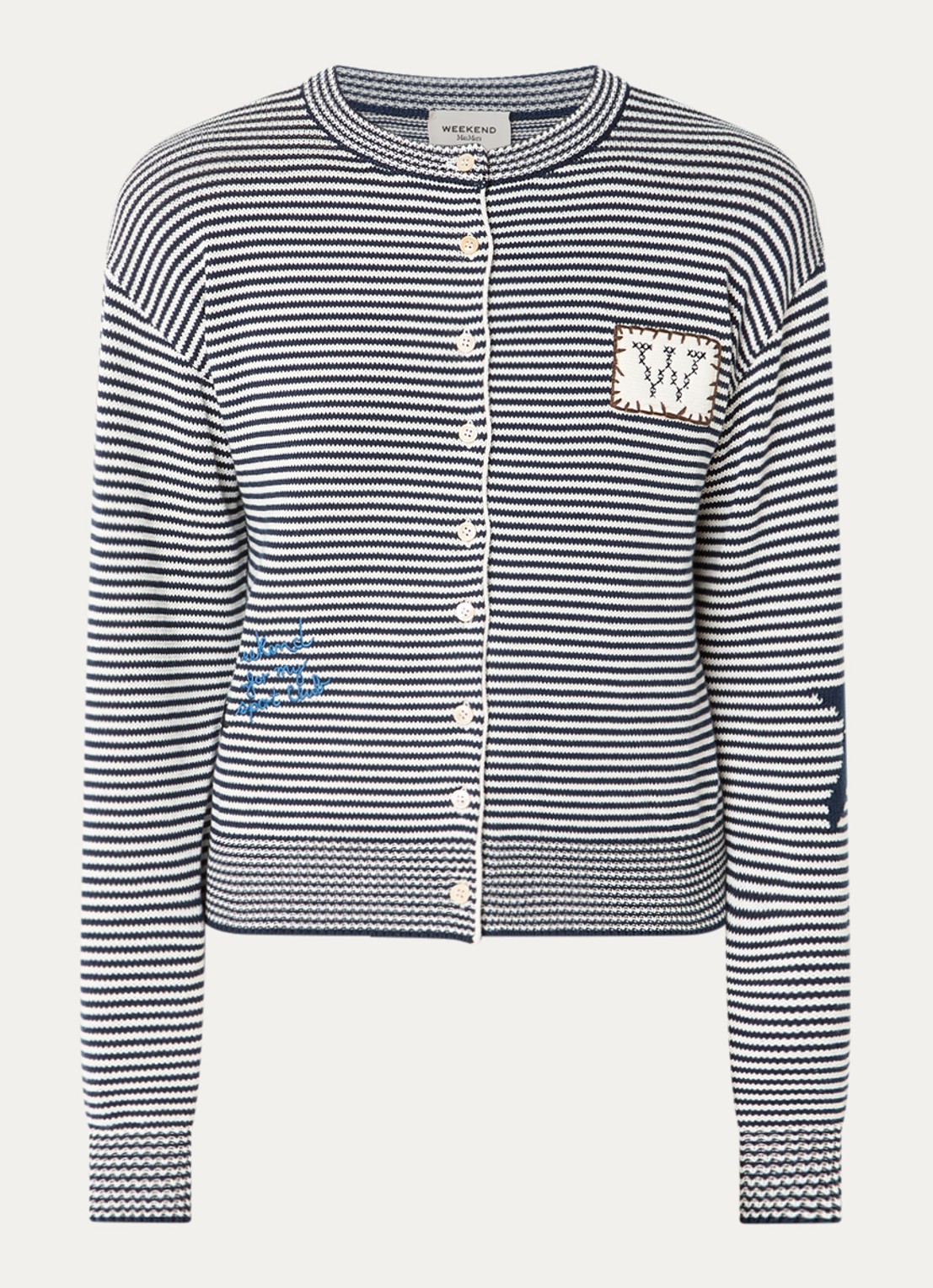Max Mara Grofgebreid vest met streepprint - voorkant 2 donkerblauw