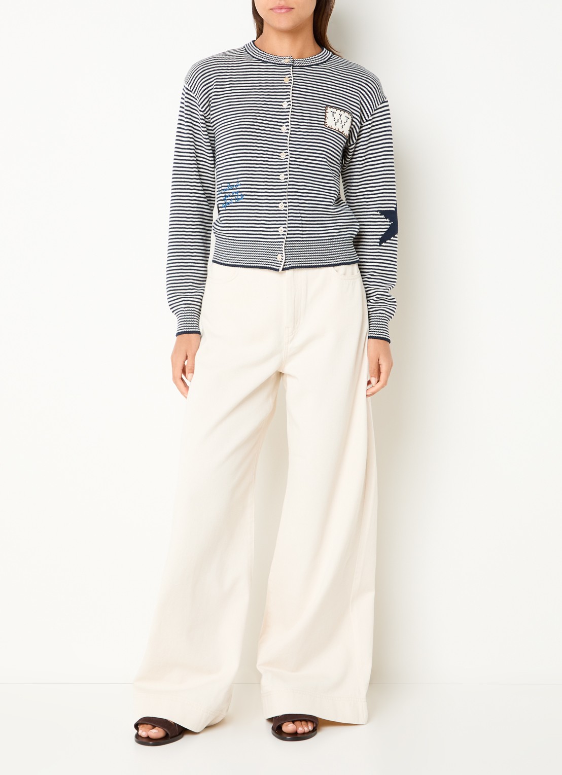 Max Mara Grofgebreid vest met streepprint - voorkant 3 donkerblauw