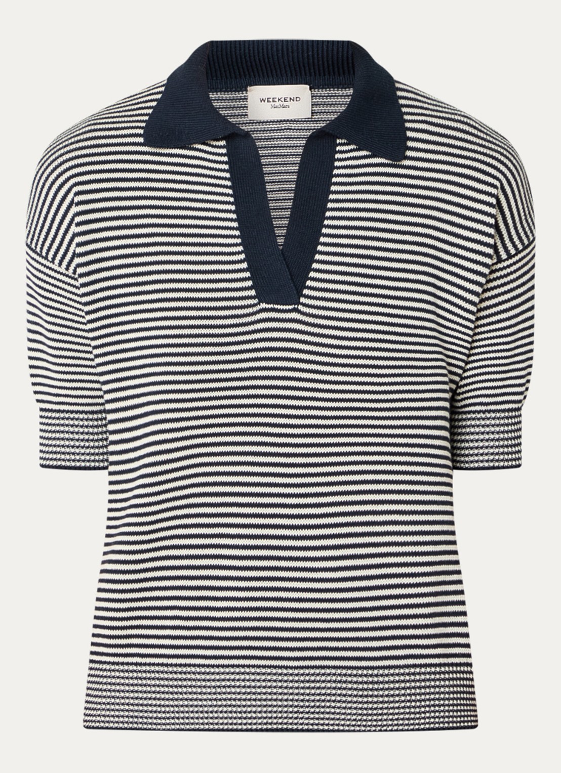 Max Mara Grofgebreide trui met streepprint - voorkant donkerblauw