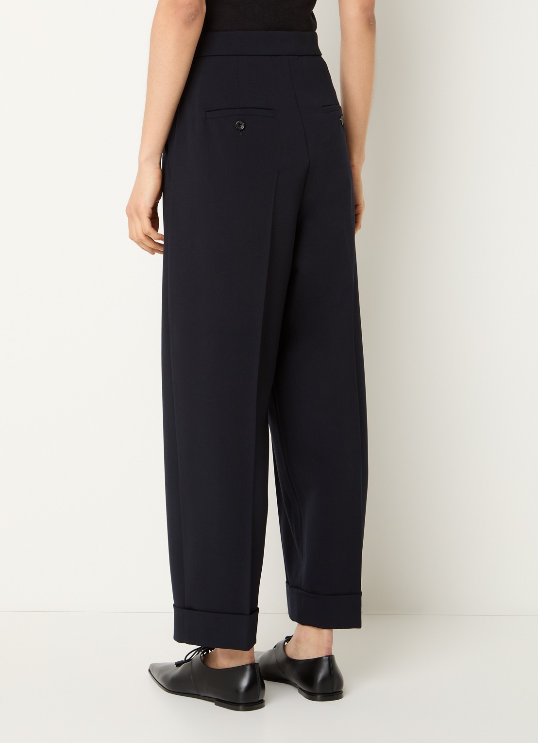 Max Mara High waist loose fit pantalon van scheerwol met steekzakken - achterkant 4 donkerblauw
