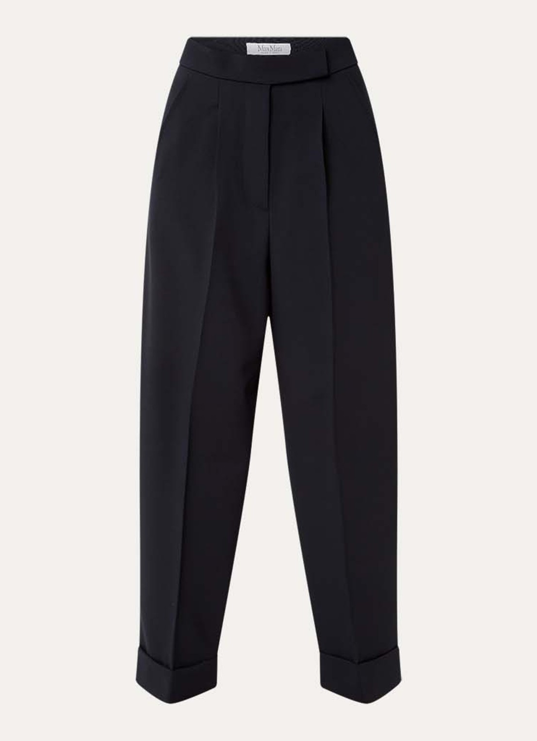 Max Mara High waist loose fit pantalon van scheerwol met steekzakken - voorkant donkerblauw