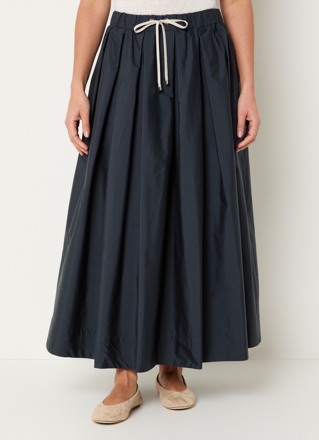 Max Mara High waist midi rok met trekkoord - detail staalblauw