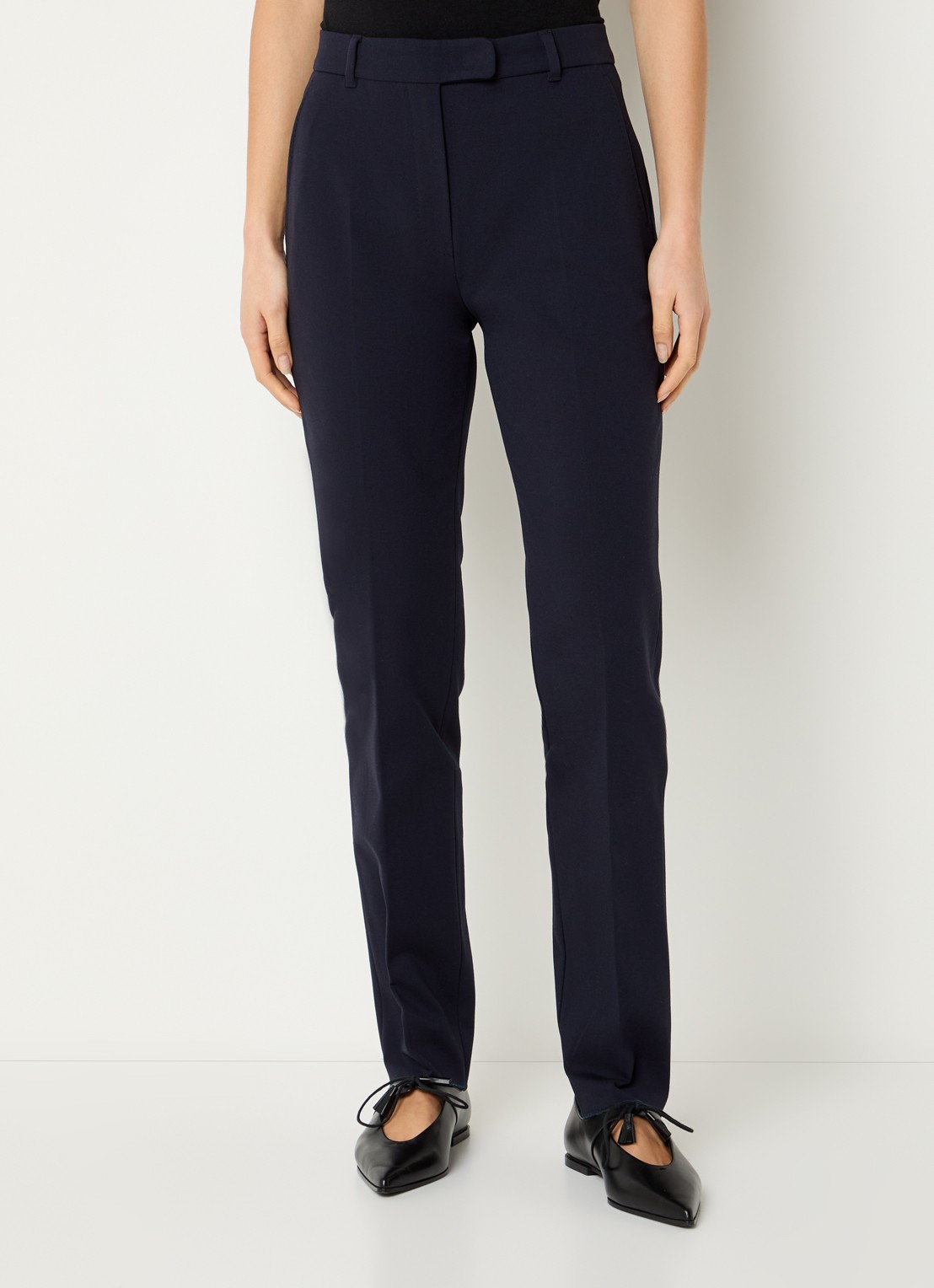 Max Mara High waist slim fit pantalon van jersey met steekzakken - detail donkerblauw