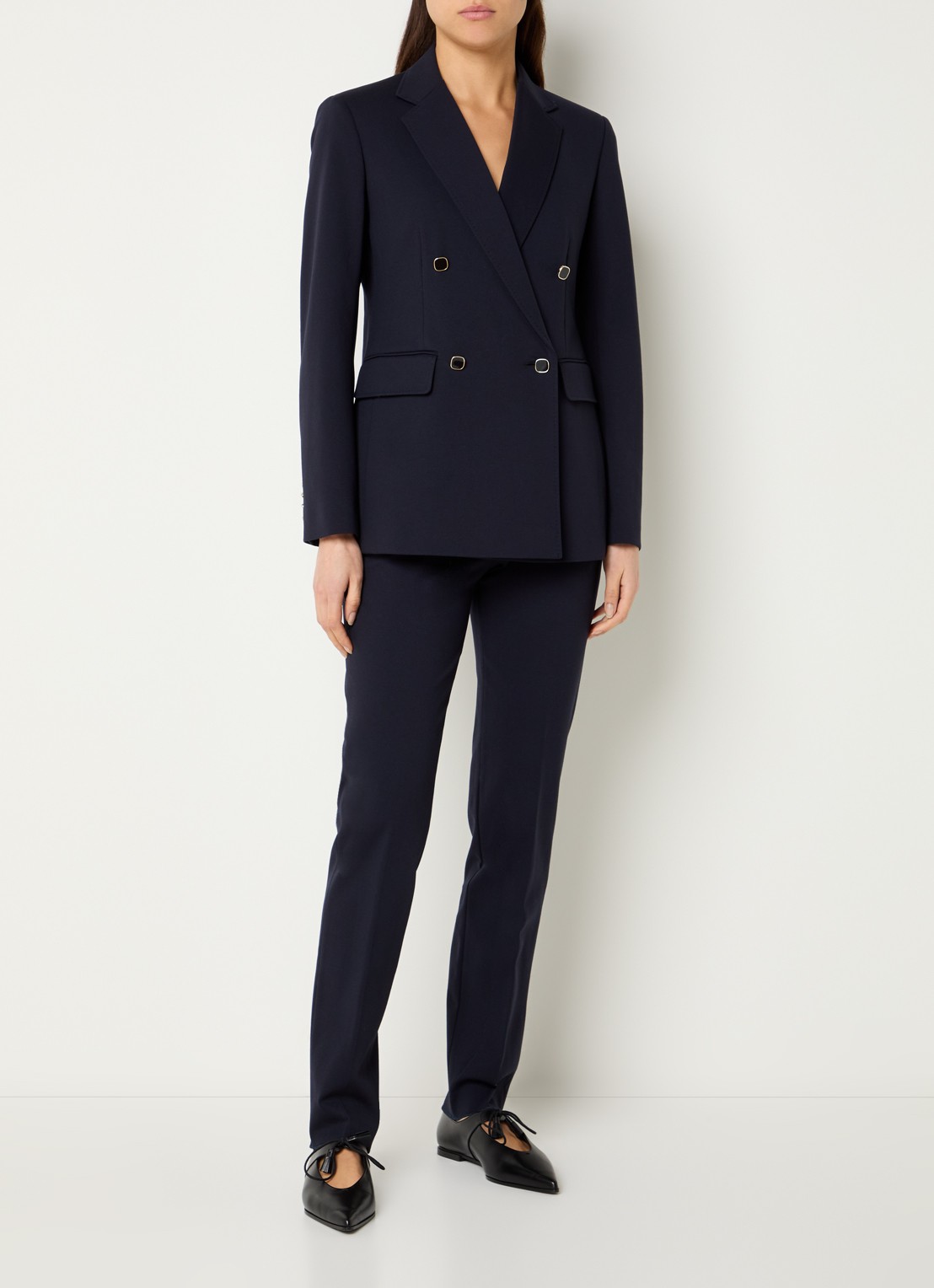 Max Mara High waist slim fit pantalon van jersey met steekzakken - voorkant 3 donkerblauw