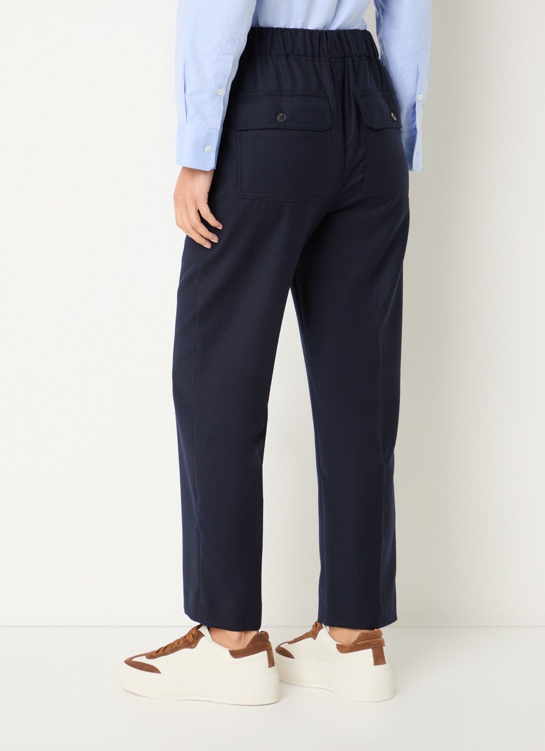 Max Mara High waist straight fit broek van wol met steekzakken - achterkant donkerblauw