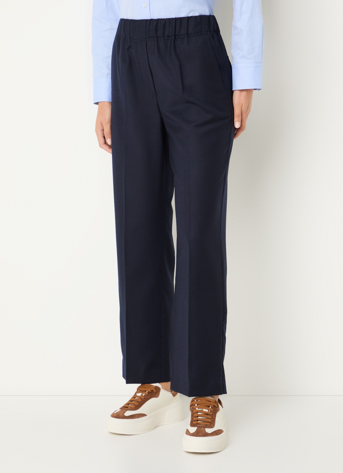 Max Mara High waist straight fit broek van wol met steekzakken - detail 2 donkerblauw