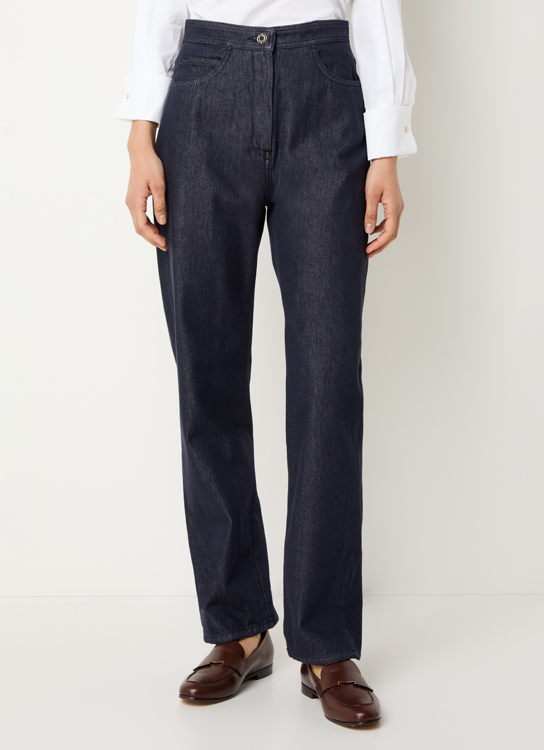 Max Mara High waist straight leg jeans met donkere wassing - detail 2 indigo