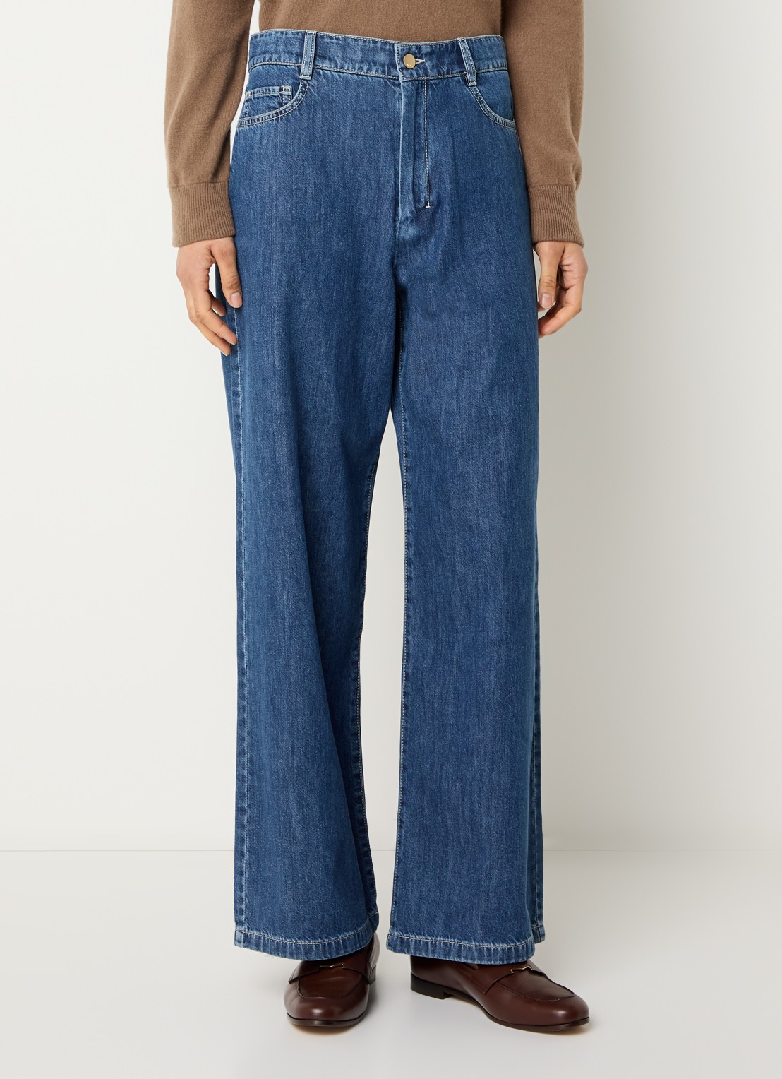 Max Mara High waist straight leg jeans met medium wassing - detail 2 indigo