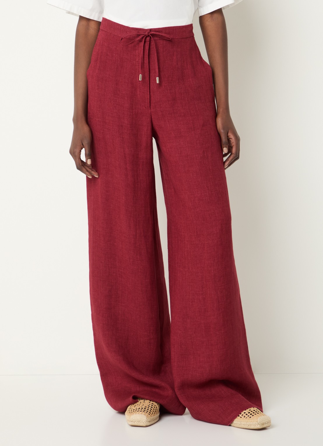 Max Mara High waist wide fit broek met steekzakken - detail 4 cranberryrood
