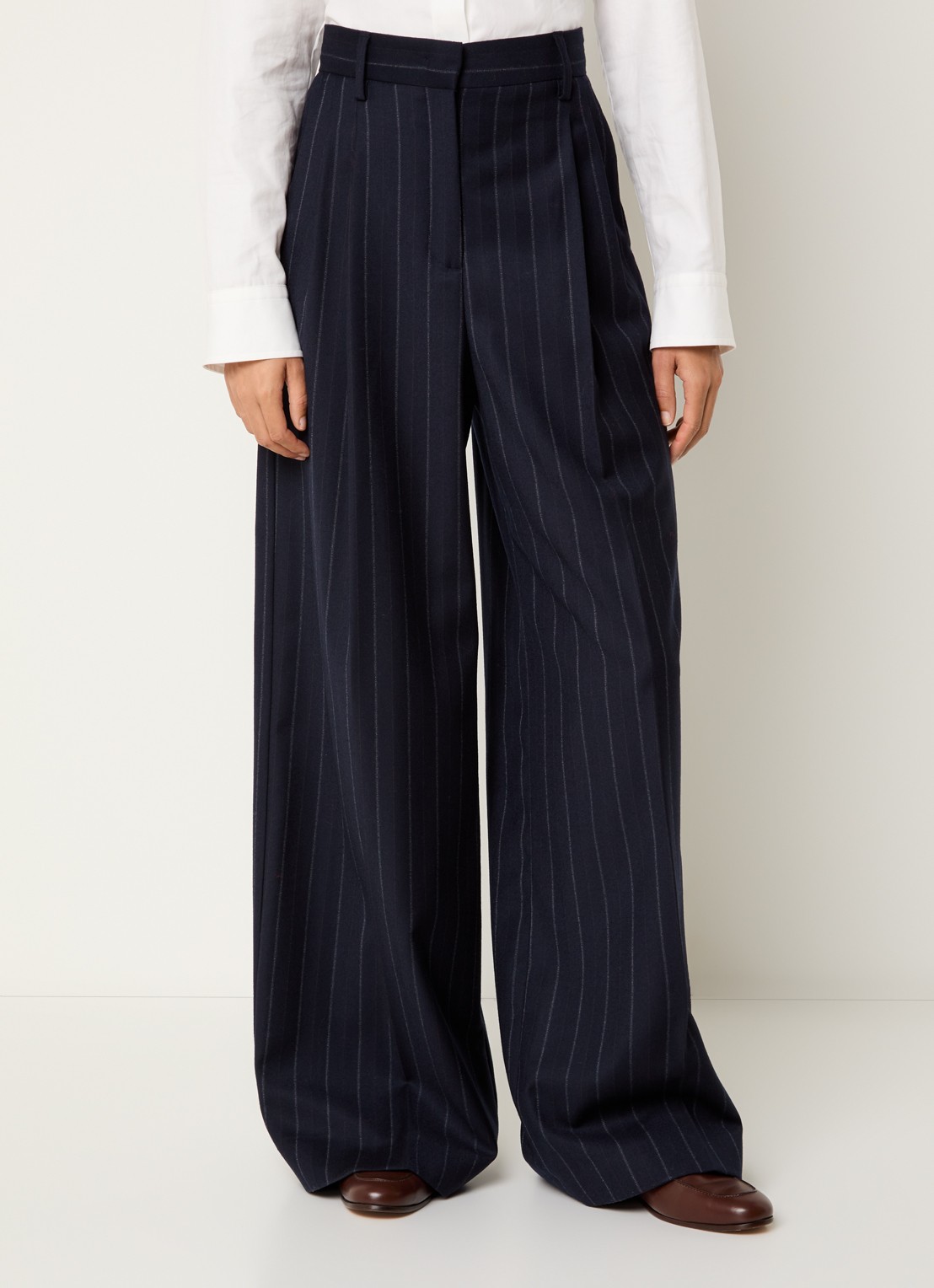 Max Mara High waist wide fit pantalon met krijtstreep - detail 2 donkerblauw
