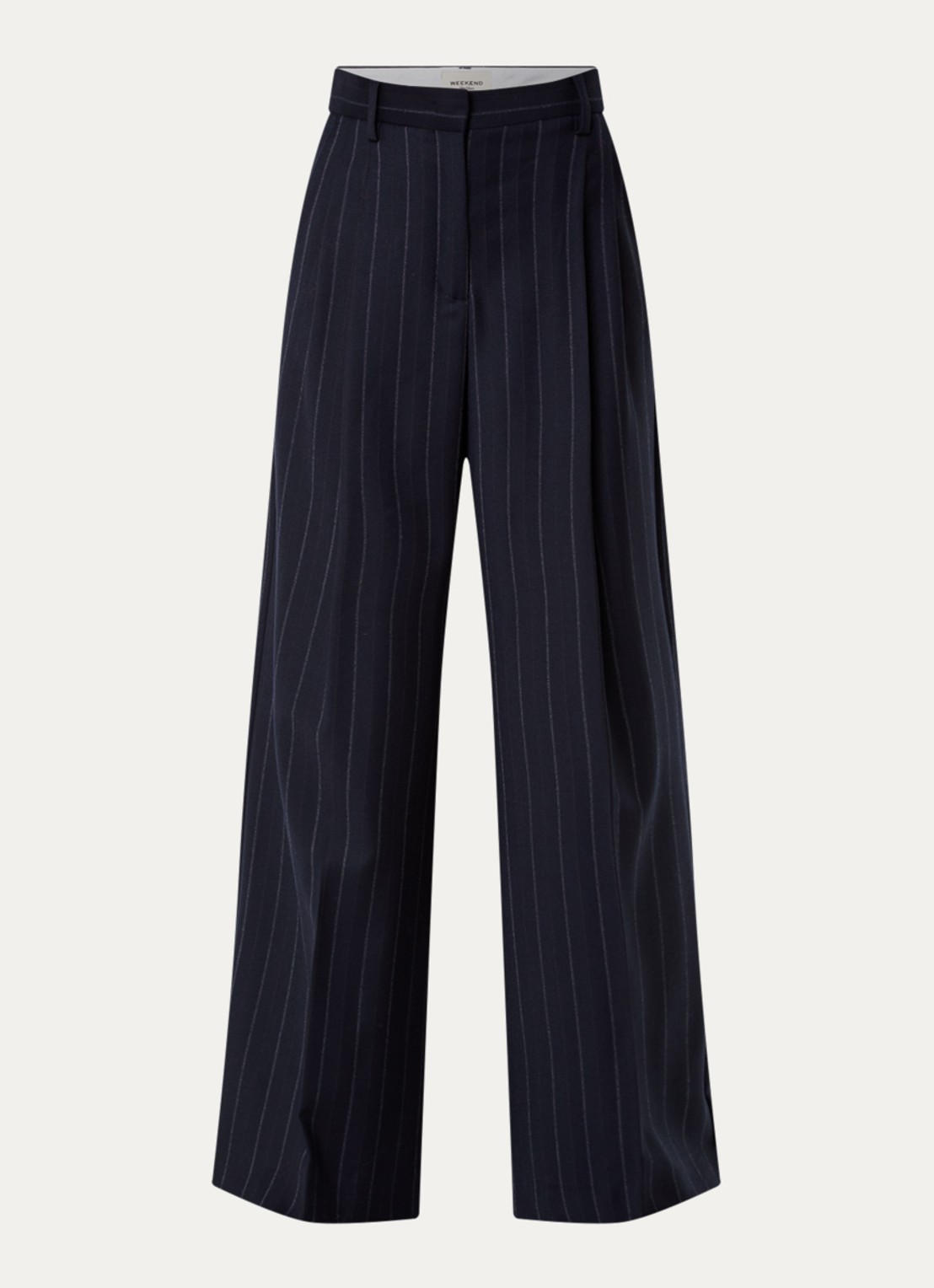 Max Mara High waist wide fit pantalon met krijtstreep - voorkant 3 donkerblauw