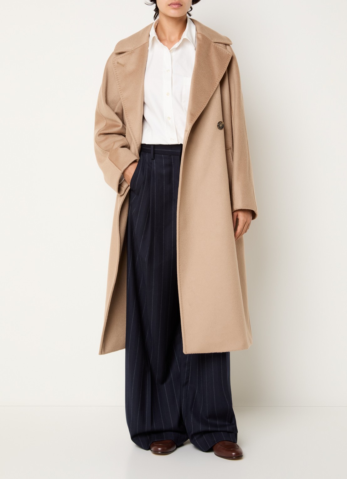 Max Mara High waist wide fit pantalon met krijtstreep - voorkant 4 donkerblauw