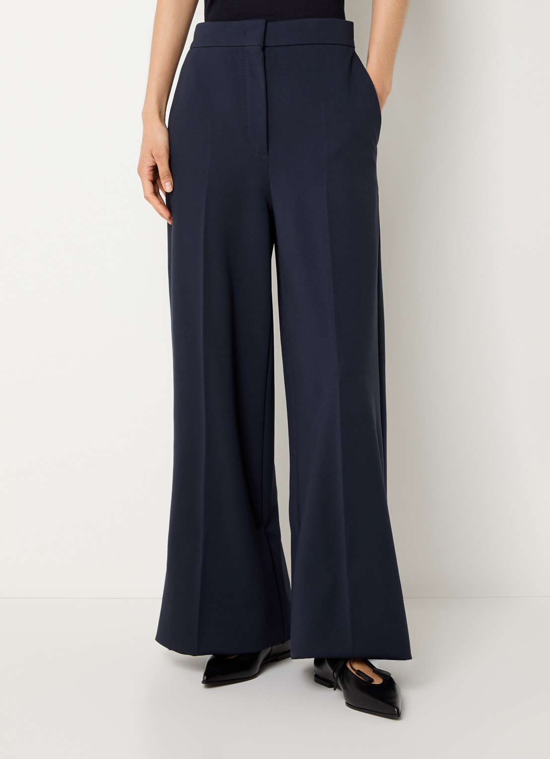 Max Mara High waist wide fit pantalon met steekzakken - detail donkerblauw