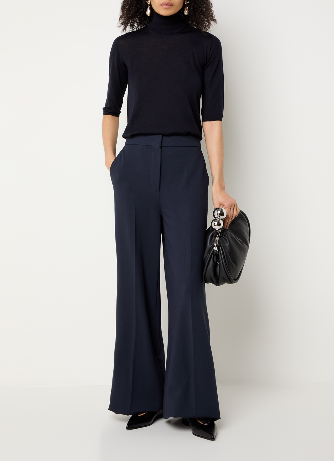 Max Mara High waist wide fit pantalon met steekzakken - voorkant 3 donkerblauw