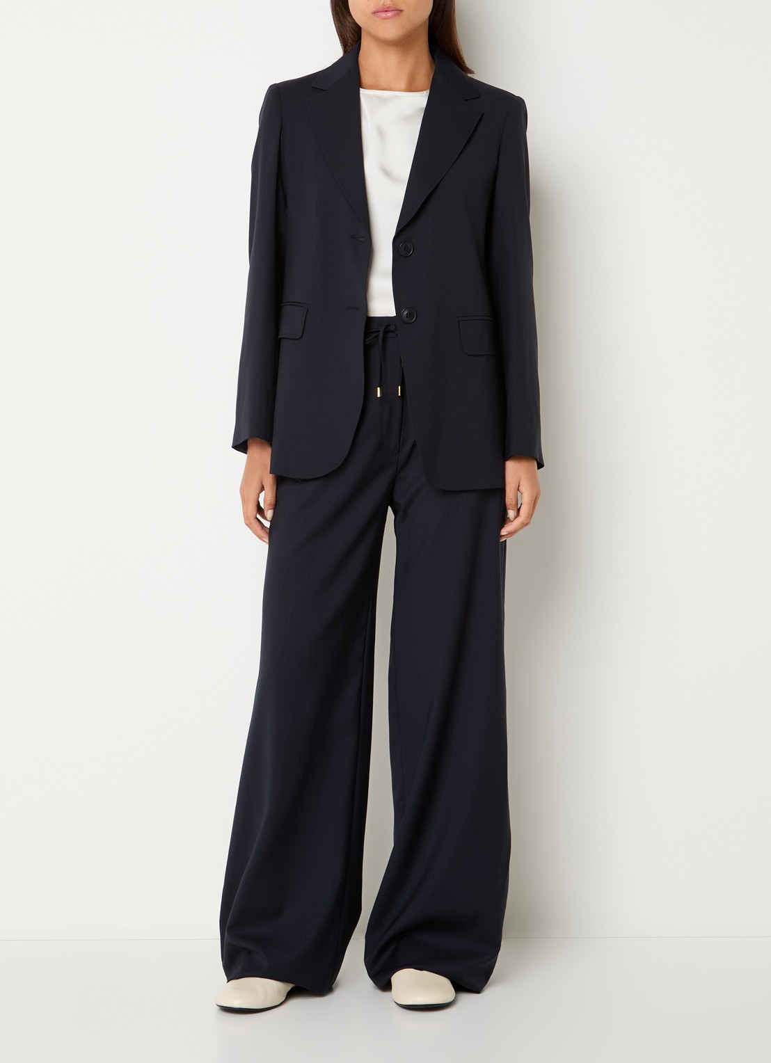 Max Mara High waist wide fit pantalon met steekzakken - voorkant 3 donkerblauw