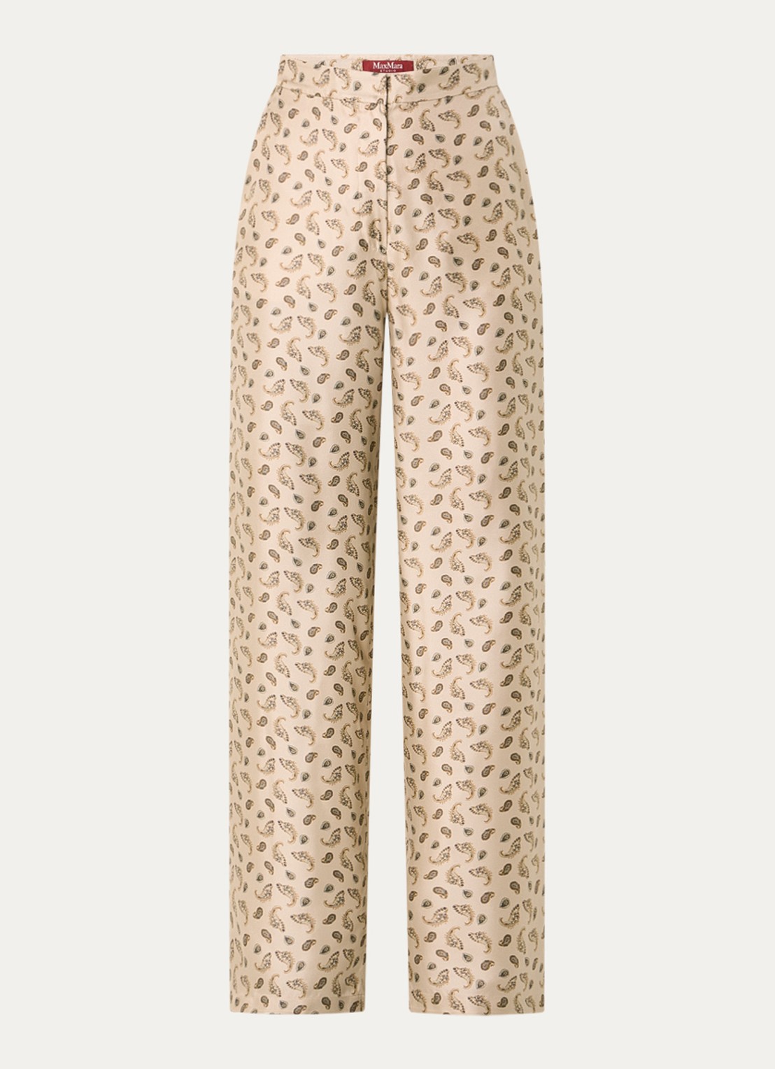 Max Mara High waist wide fit pantalon van zijde met paisley dessin - voorkant 2 beige