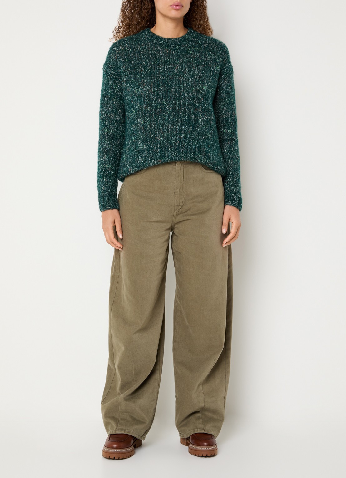 Max Mara Hobby grofgebreide trui in alpaca wolblend - voorkant 3 groen