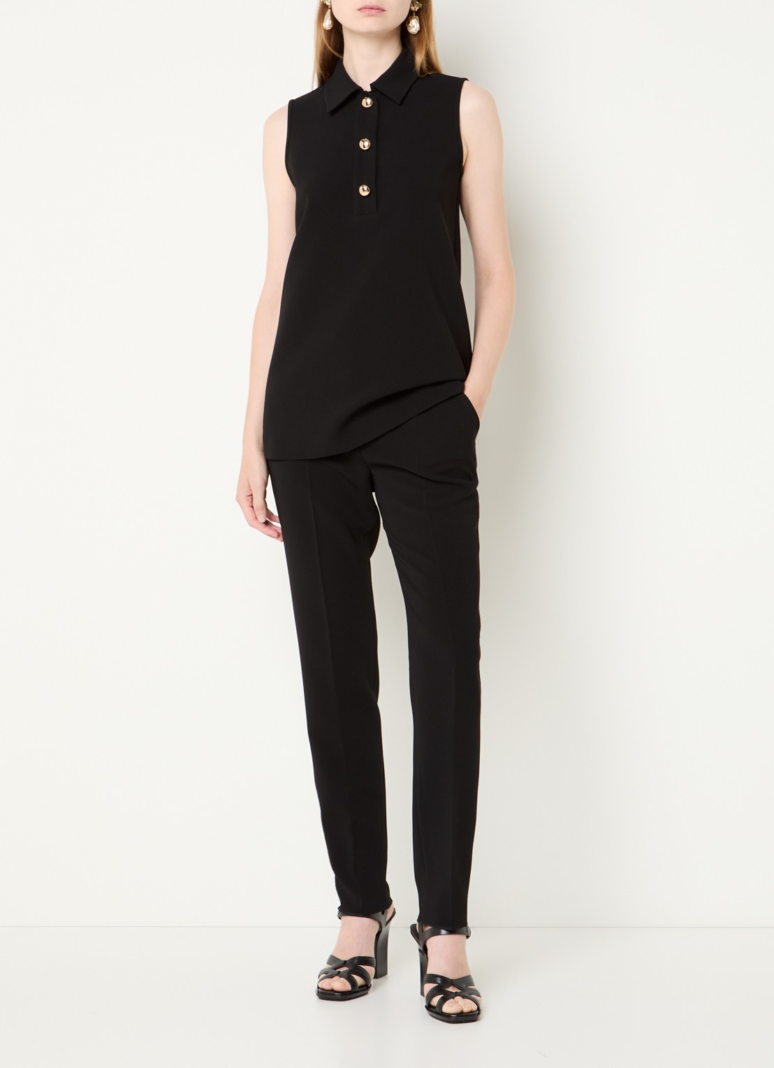 Max Mara Jerta high waist slim fit pantalon met steekzakken  - voorkant 3 zwart