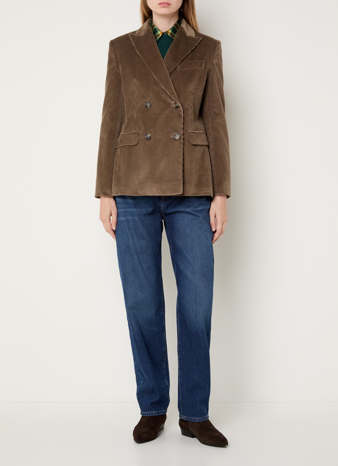 Max Mara Katanga double-breasted blazer van corduroy - voorkant 4 lichtbruin