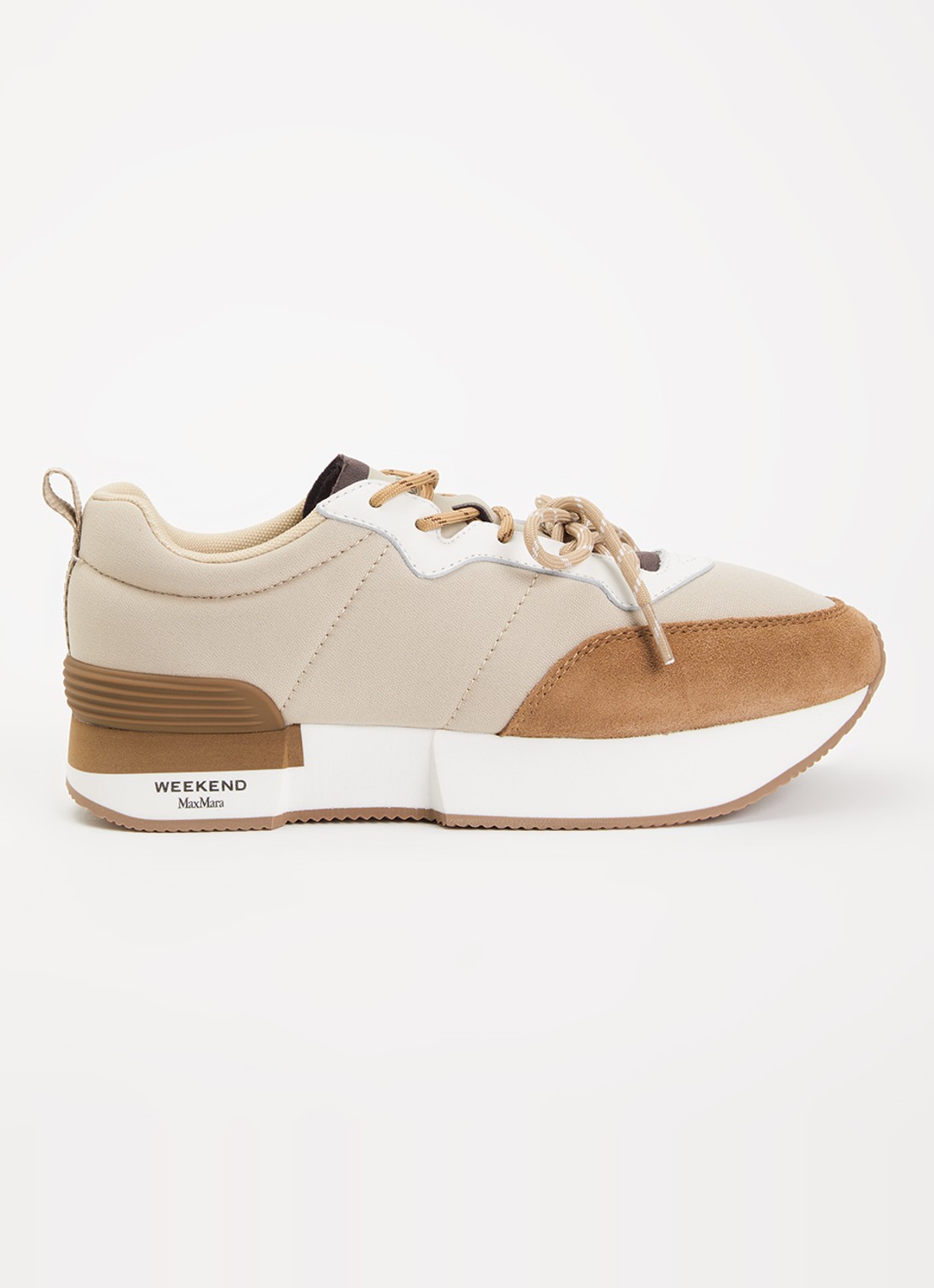 Max Mara Kazambra sneaker met leren details en logo - voorkant 2 beige