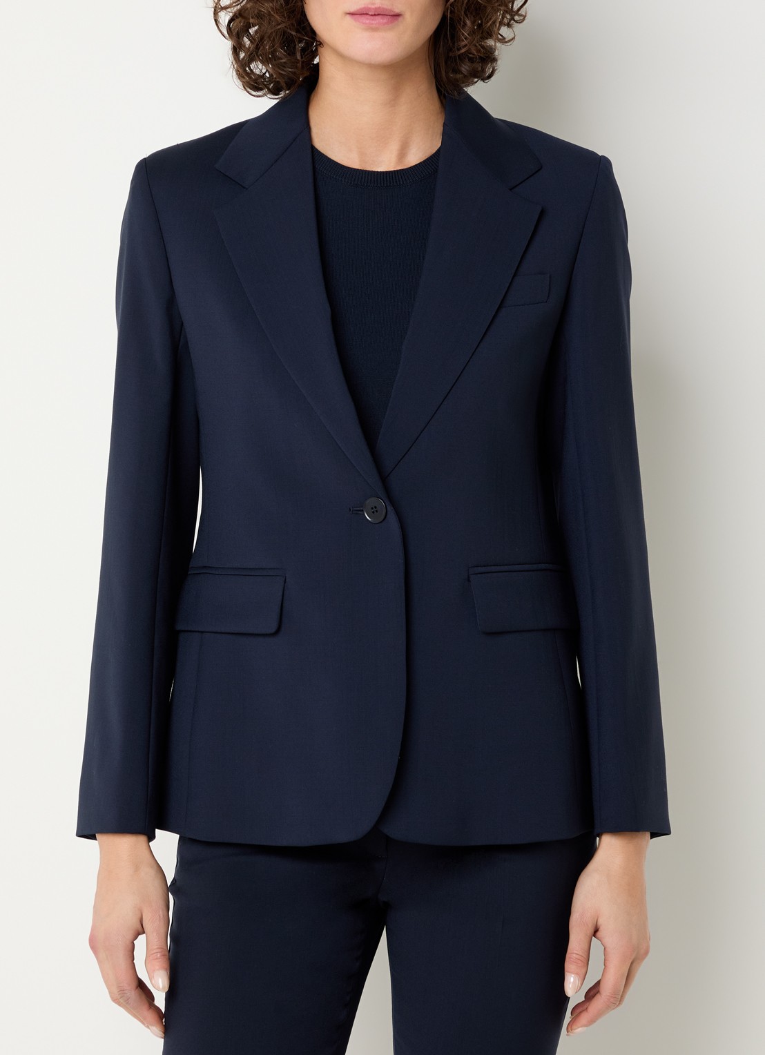 Max Mara Lamine blazer van scheerwol met schoudervulling en klepzakken - detail 3 donkerblauw