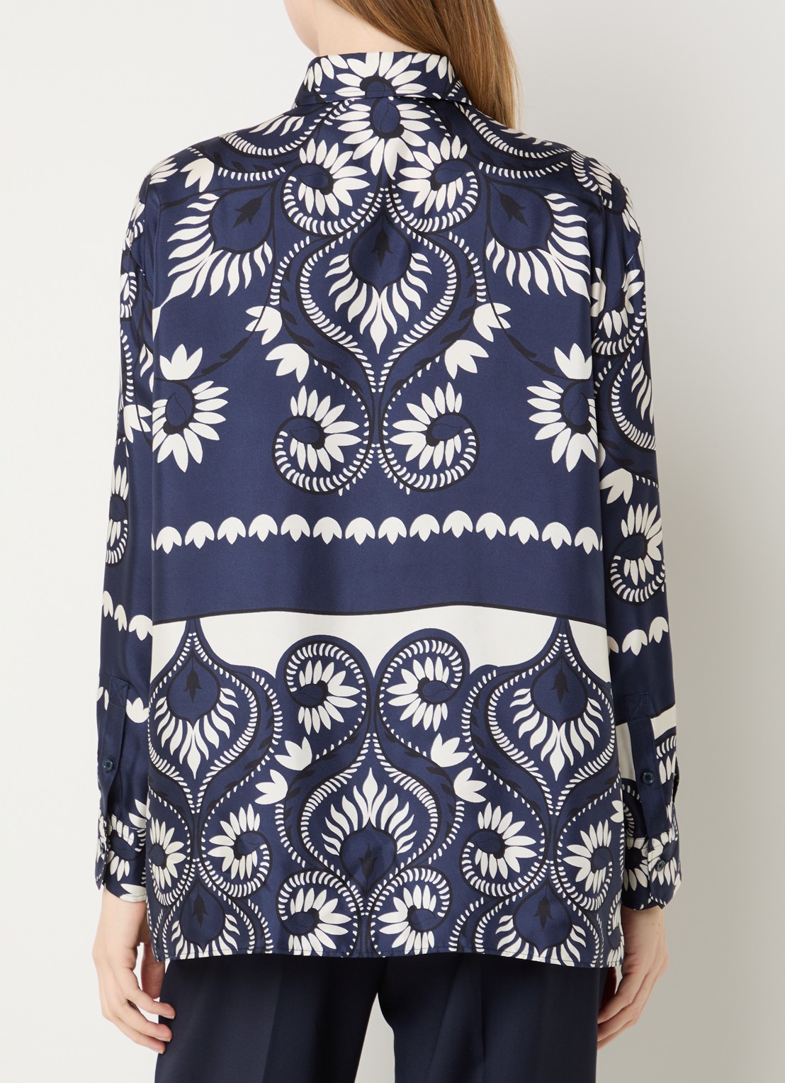 Max Mara Lastra blouse van zijde met print en borstzak - achterkant 4 donkerblauw