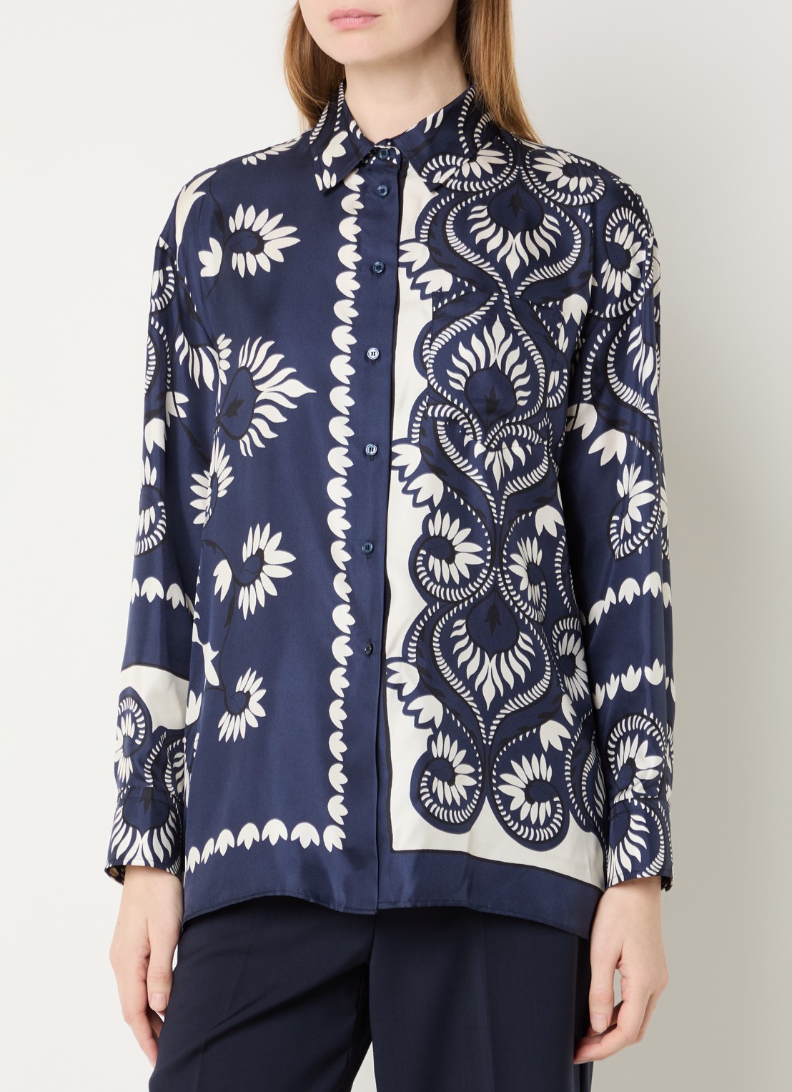 Max Mara Lastra blouse van zijde met print en borstzak - detail 3 donkerblauw