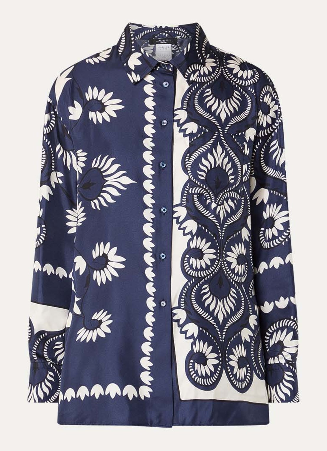 Max Mara Lastra blouse van zijde met print en borstzak - voorkant donkerblauw