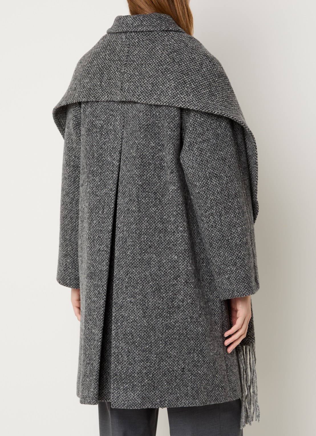 Max Mara Latino mantel van scheerwol met gemêleerd dessin - achterkant 2 middengrijs