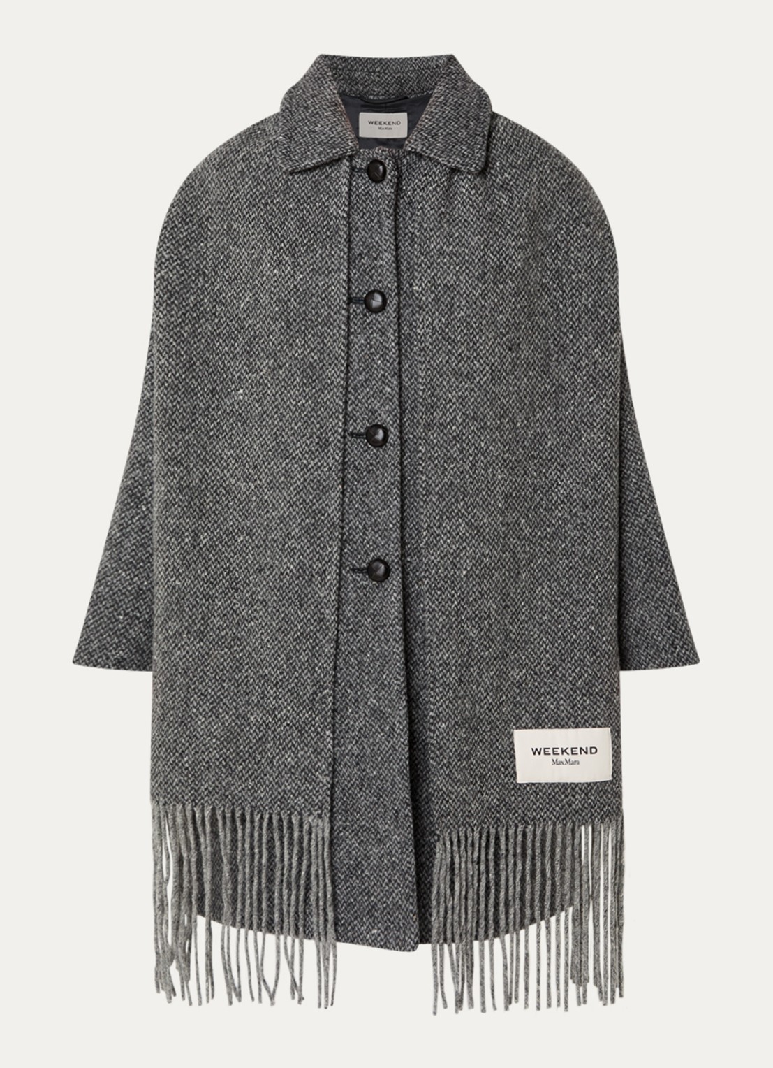 Max Mara Latino mantel van scheerwol met gemêleerd dessin - voorkant 3 middengrijs